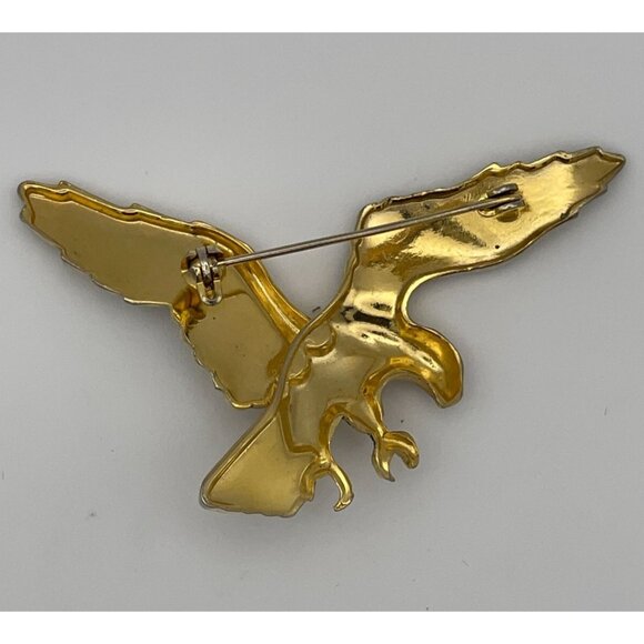 Flying Eagle Brooch Pin Antique Gold Tone Finish 2.5" - Picture 3 of 6